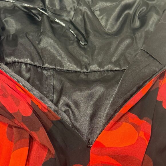 Calvin Klein Floral Halter Maxi Dress Chiffon Classic Size 4 Red Black Formal 🌺 - Picture 10 of 15